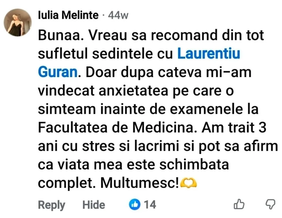 Captură cu mesajul unei cliente despre ședințe (4 din 4)